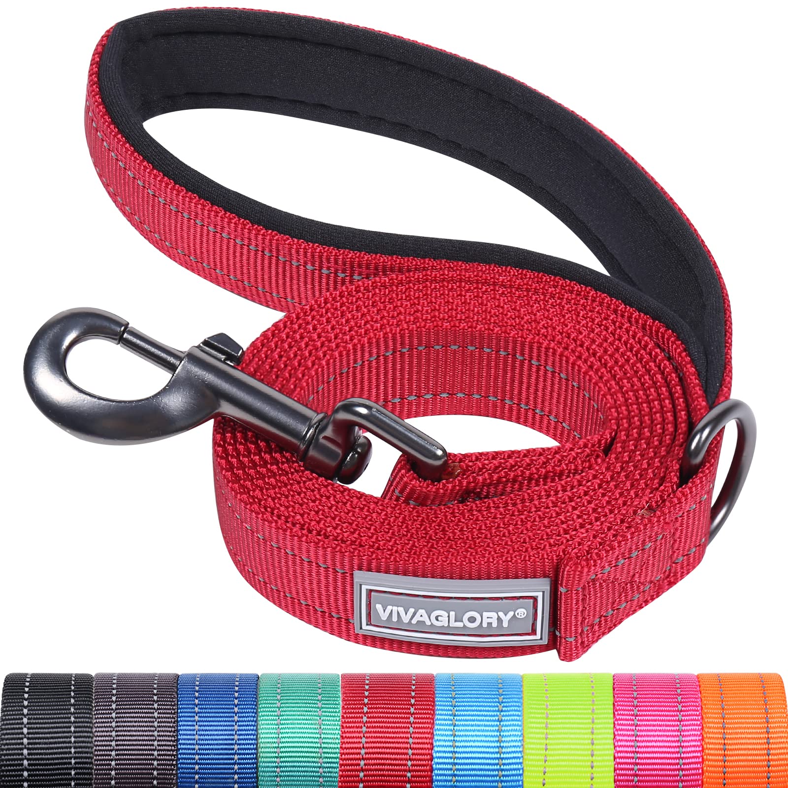 VIVAGLORY Dog Lead Dailyx Dog Leash, Lead with Soft Padded Handle for Training & Walking, Heavy Duty & Double Layer Nylon for Pet Puppy, 90 x 2.5cm, Red