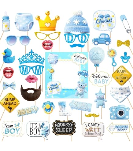 Set Da 25 Oggetti Di Scena Per Baby Shower, Maschere A Forma Di Bottiglia E Puntelli Foto Neonato, Per Feste Di Benvenuto Per Bambini E Foto Ricordo