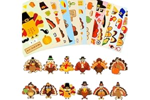 UDTAATO 36 Sheets Thanksgiving Stickers(12 Different Design), Large Size Thanksgiving Crafts for Kids Make Your Own Turkey Stickers for Kids DIY Turkey Games Fall Party Favors Supplies