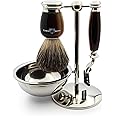 Edwin Jagger 4pc Imitation Horn Shaving Set for Mach3 Blades, Light Horn