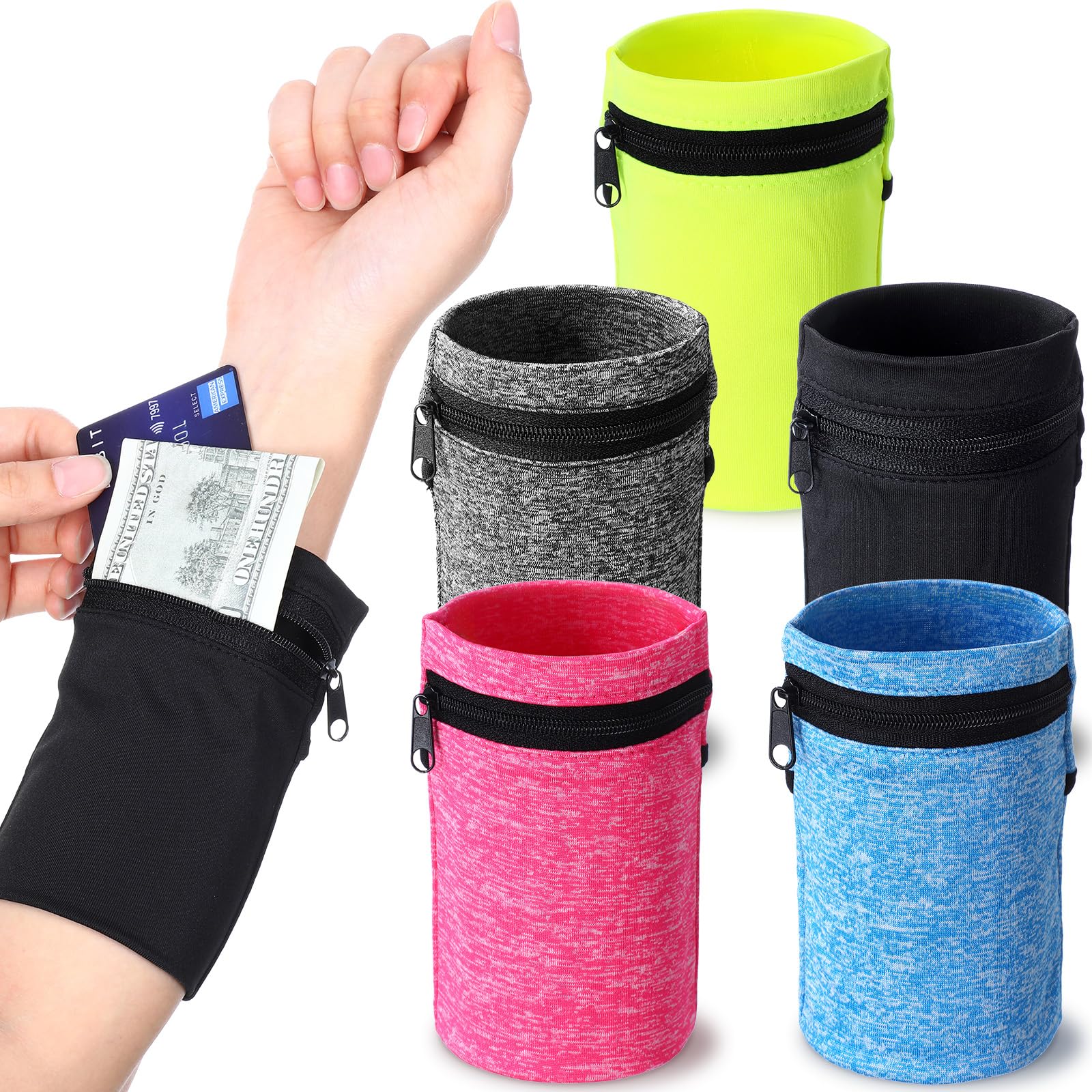 Photo 1 of Honoson 5 Pcs Wrist Wallet for Women Men, Zipper Wrist Pouch Purse for Running Wristband Sweatband Wallet for Running Walking Hiking Jogging Travel Events Keys Cash Napkin (Bright Color)