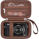 Elonbo Camera Case for Canon PowerShot G7 X Mark III/ G7 X Mark II/ SX740 | Camera Carrying Case, Hard Bag, with Mesh Pocket Wrist Strap Double Zipper, for Vlogging, Travel Protective Storage, Brown