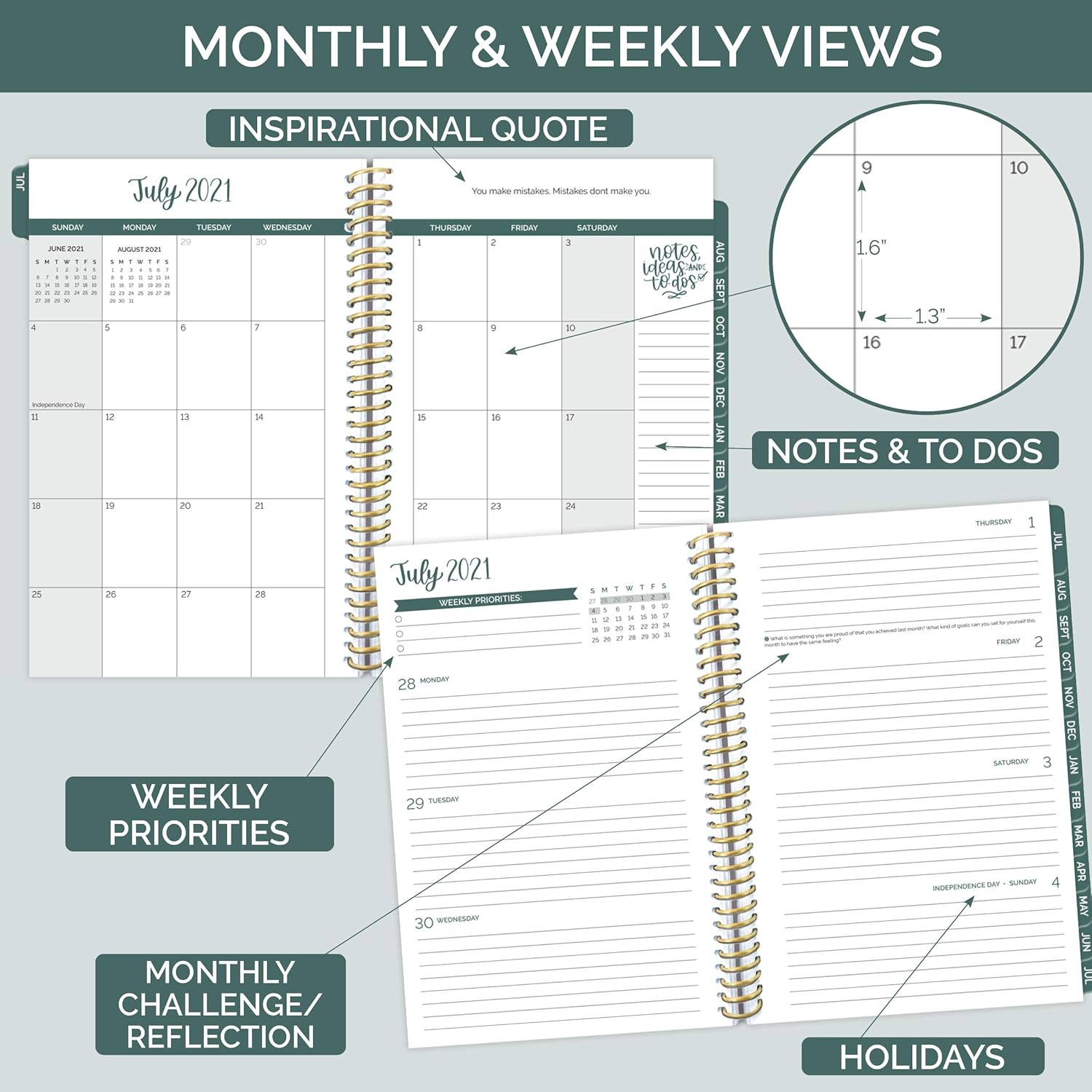bloom daily planners 2021-2022 Academic Year Day Planner & Calendar (July 2021 - July 2022) - 6” x 8.25” - Weekly/Monthly Agenda Organizer with Stickers and Bookmark - White Cacti : Office Products