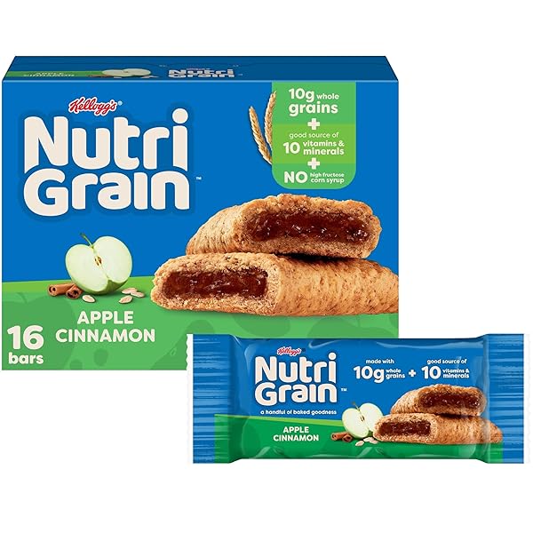 NUTRI-GRAIN BREAKFAST BARS, MADE WITH 10G WHOLE GRAINS, SNACK BARS, APPLE CINNAMON, 20.8OZ BOX (16 COUNT)