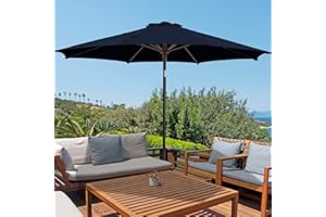 wikiwiki 10 FT Patio Umbrellas Outdoor Table Market Umbrella with Push Button Tilt/Crank, Fade Resistant Waterproof POLYESTER DTY Canopy for Garden, Lawn, Deck, Backyard & Pool, Navy blue