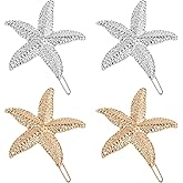 AUEAR, 4 Pack Starfish Clips Shell Conch Clip (Gold/Silver)