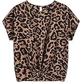 MakeMeChic Women's Plus Size Tee Shirt Leopard Print Knot Front Crew Neck Short Sleeve Summer Top
