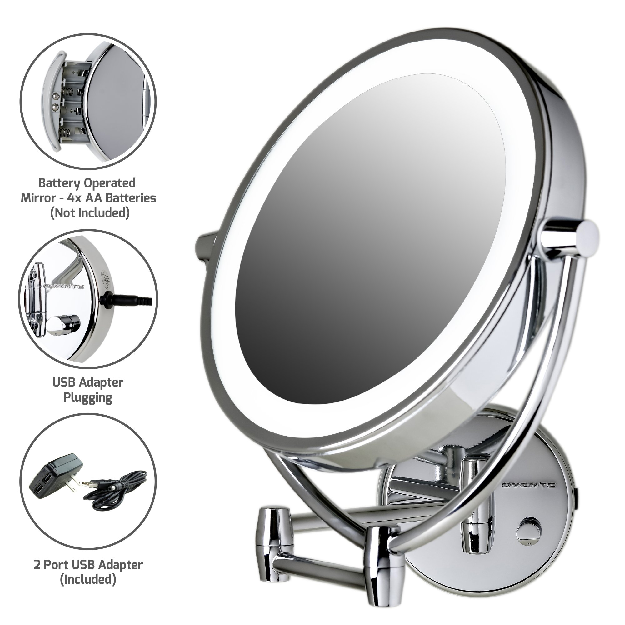 Ovente Wall Mount LED Lighted Makeup Mirror, 9.5 Inch