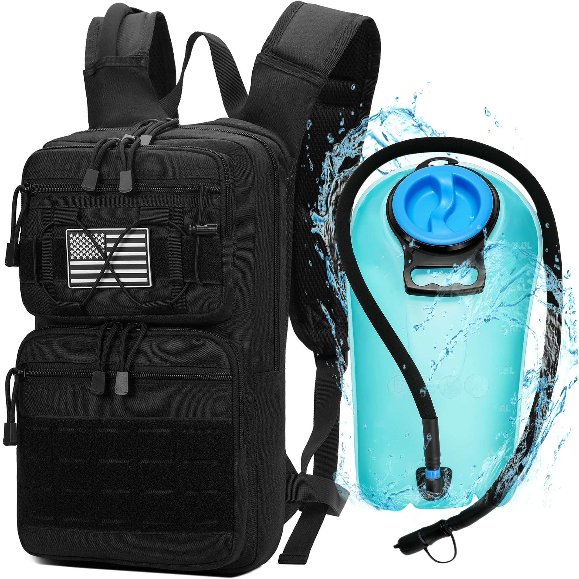 Photo 1 of 1050D Tactical Hydration Backpack with 3L TPU Water Bladder, Military Molle Water Backpack Perfect for Men & Women, Hydration Pack for Hiking, Biking, Running, Climbing, Hunting, Daily Use