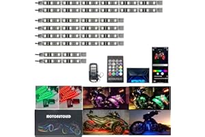 MOTOAUTOLED 8Pcs Motorcycle LED Underglow Kit Strips Waterproof Multi Color Music Accent RGB Light APP Brake Signal Remote Control Accessories for ATV Can Am Harley Davidson Honda Kawasaki Suzuki