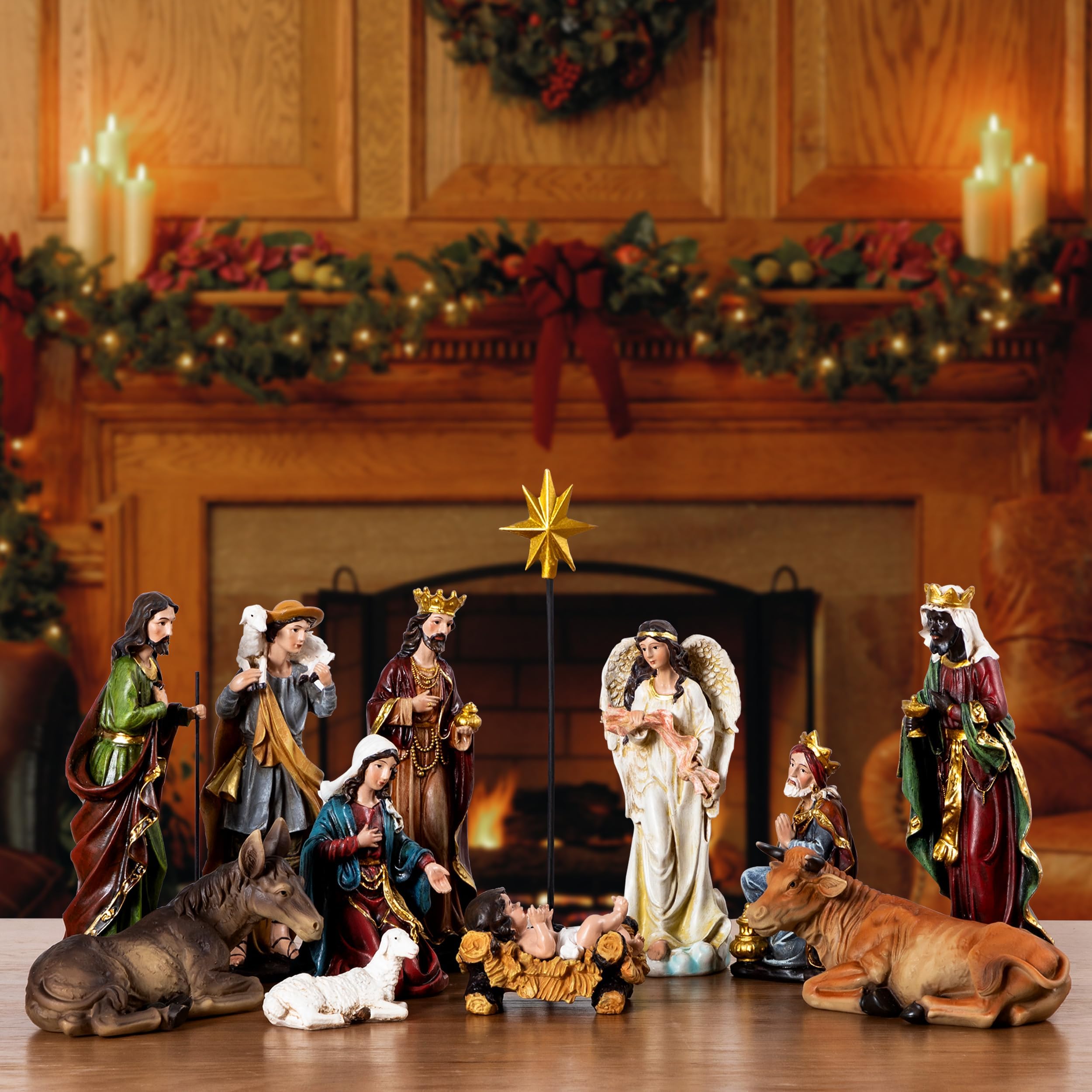 Photo 1 of Famyards 5.9 Inch Nativity Set for Christmas Indoor 13 Pieces - Exquisite Resin Craftsmanship Nativity Scene Figurines for Table Collection Holiday Decor