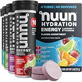 Nuun Energy Caffeine + B Vitamins, Electrolyte Hydration Tablets with Caffeine from Green Tea Extract, Magnesium &amp; 4 Other Electrolytes, Gluten Free, Vegan, Mixed Flavors, 4 Pack (40 Servings Total)