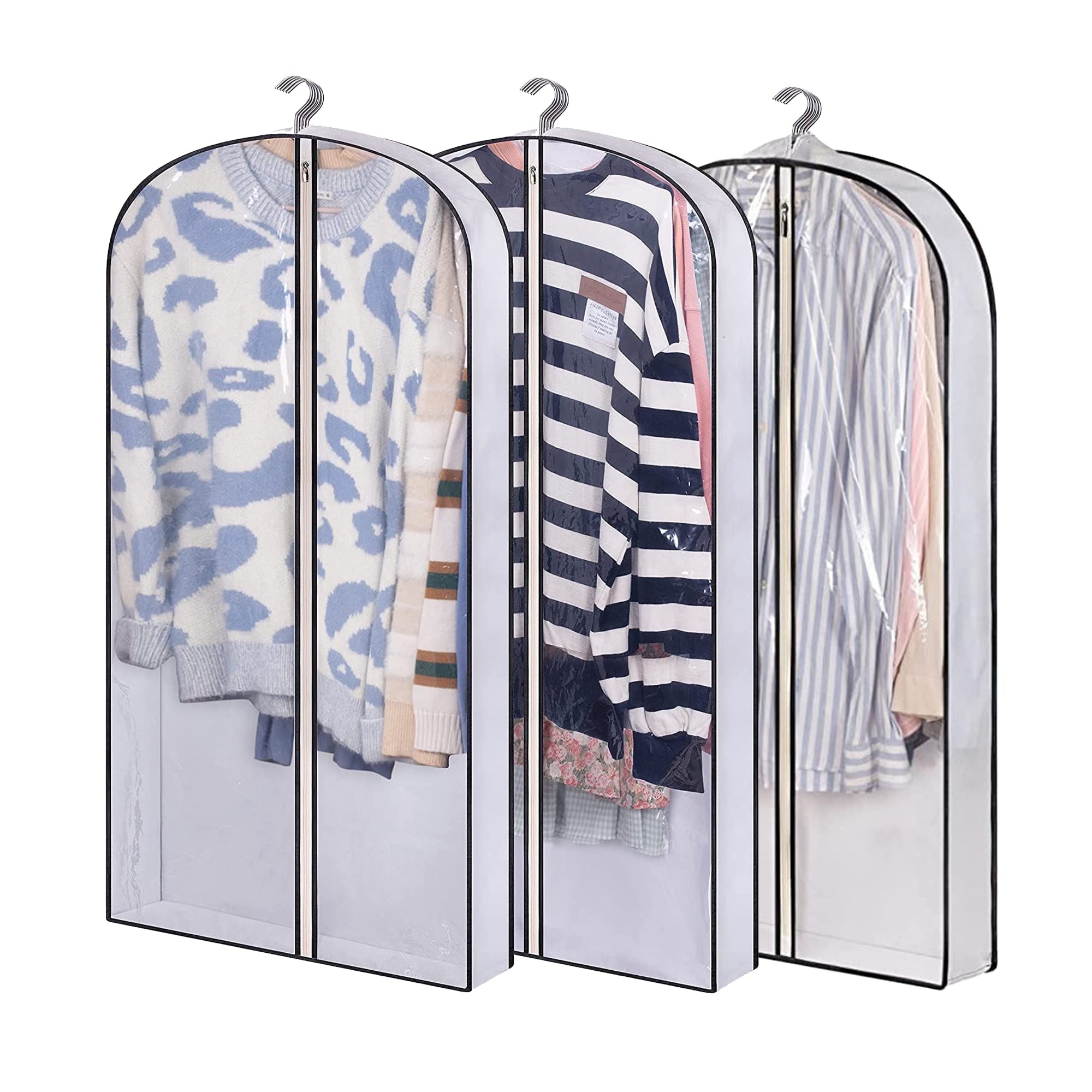 Garment bags Suit cover bags for hanging clothes 100cm, Moth Proof Dress Bag Covers Damp-proof Suit Storage Bag Clothes, Plastic Protector for Jacket, Coat, Sweater, Shirts 3 Packs (White)