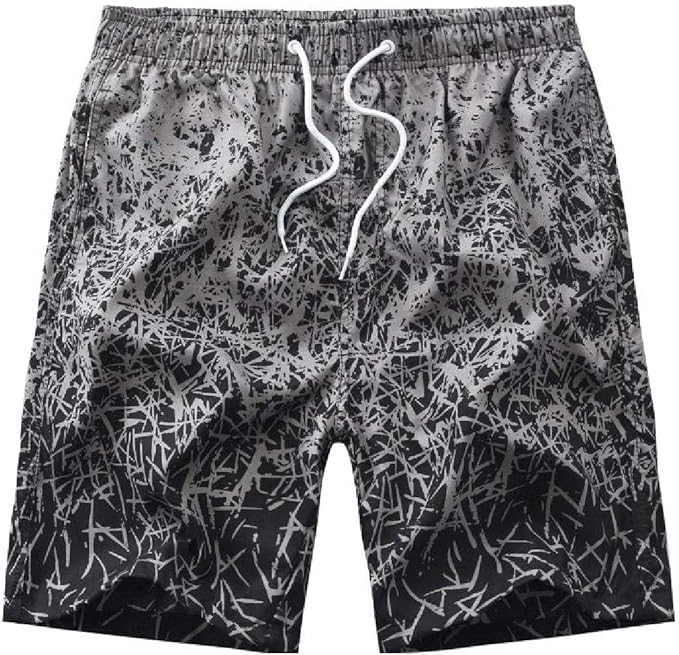 H&E Men Loose Quick Dry Elastic Waist Drawstring Floral Print Ombre