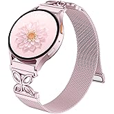 Getino Magnetic Metal Strap Compatible with Galaxy Watch 7 Band, Galaxy Watch 6 Classic Band FE 5 Pro 4 Active 2, 20mm Milanese Floral Dressy Wristband for Samsung Watch Bands Women 40mm 44mm 45mm