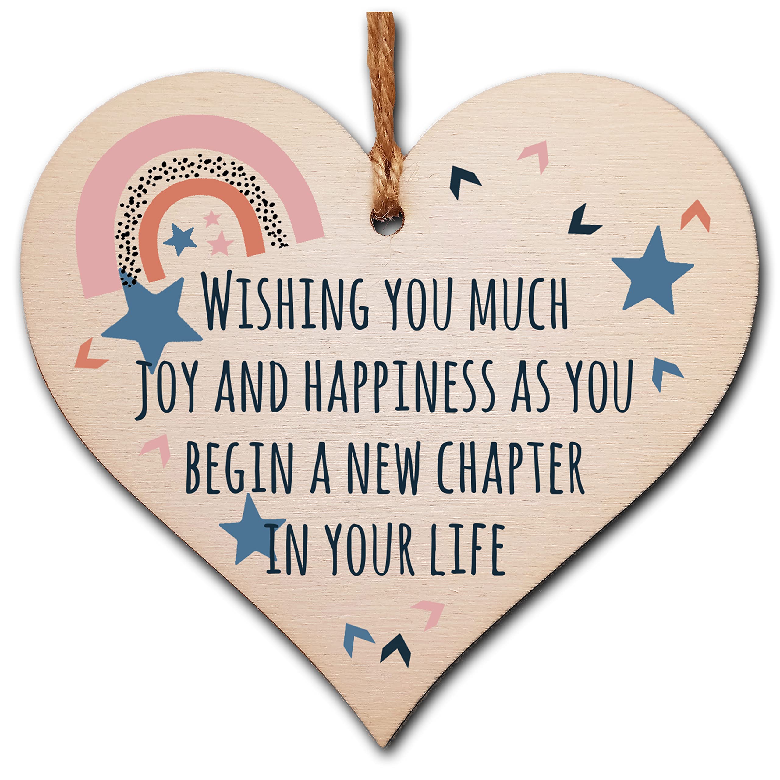 The Plum Penguin Handmade Wooden Hanging Heart Plaque Gift Joy and Happiness New Chapter Leaving Retirement Present Colleague Friend Card Alternative