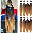 Liang Dian Pre Stretched Braiding Hair Ombre 30 Inch 8 Packs Synthetic Crochet Braids Hot Water Setting Professional Soft Yaki Texture Synthetic Hair Extensions(1B/30/27)