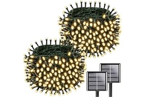 KAQ Solar String Lights Outdoor Waterproof 2PK 200LED 66FT Twinkle Lights Auto On/Off Solar Powered LED Fairy Light Green Wire with 8 Modes for Christmas Tree Party Wedding Garden Decoration (Warm White)