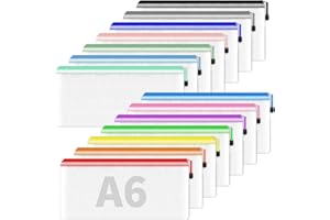 Smarpau 14pcs Zipper Pouch, 14 Colors 9.3" x 4.7" Mesh Pencil Pouches, Plastic Pencil Case Waterproof Zipper Bags for Cosmetic,Travel, Office Storage