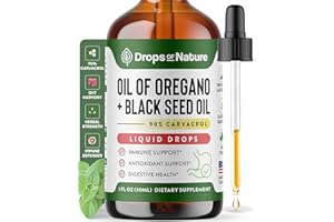 DROPS OF NATURE Oil of Oregano with Black Seed Oil Liquid Drops – Wild Oregano (90% Carvacrol) and Black Currant Seed Oil – Vegan, GMO-Free & High-Potency – Supports Immunity, Gut Health & Wellness (Unflavored, 30mL)