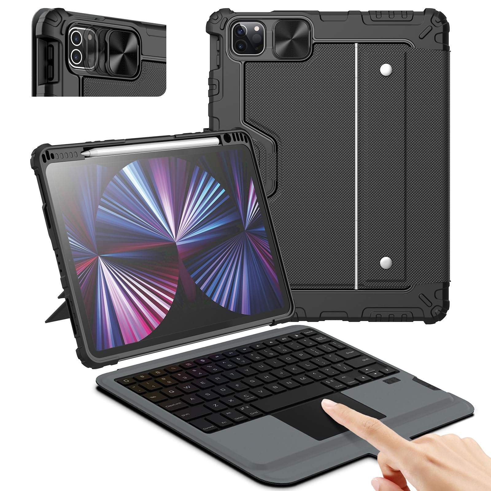 Photo 1 of Nillkin iPad Pro 11(1st/2nd/3rd/4th Gen) & iPad Air 5th/4th Generation Case with Keyboard, Magic Trackpad, Rugged Case with Detachable Keyboard, Portrait/Landscape Modes, Camera Cover, Black