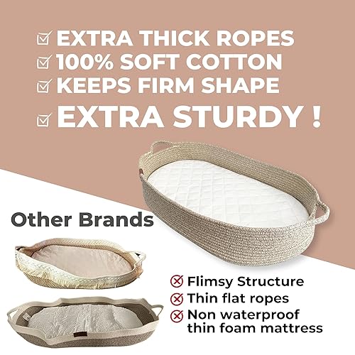 Toodly Moses Basket for Babies Cotton Rope Diaper Changing Pad