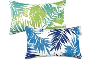 JMGBird 12×20 Inch Outdoor Lumbar Pillows Pack of 2 Colors Waterproof Throw Pillows with Insert Rectangular Decorative Garden Cushion for Home Furniture Patio Coach Sofa
