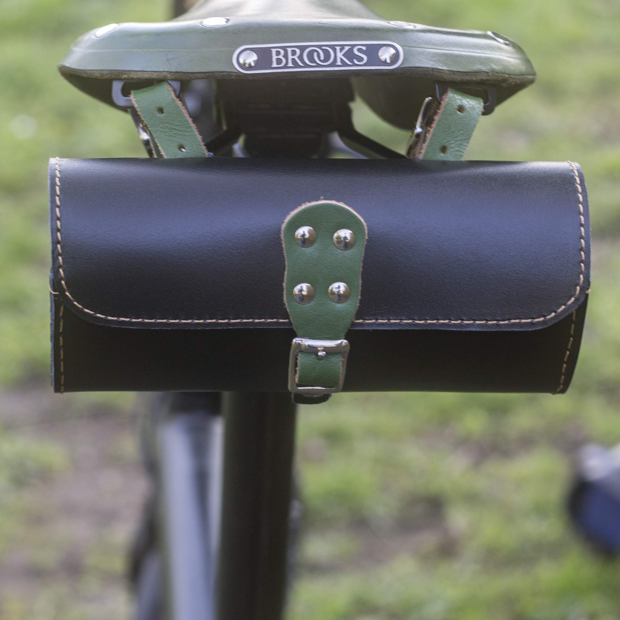 Genuine Leather Tool Bag Bike Saddle Bag Handcrafted Bike Bag Black Green bro-bl-Green