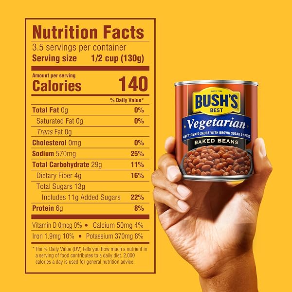 BUSH’S BEST CANNED VEGETARIAN BAKED BEANS, SOURCE OF PLANT BASED PROTEIN AND FIBER, LOW FAT, GLUTEN FREE, 16 OZ