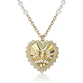 Juicy Couture Logo Crown Heart Necklace for Women, 20"+2" Gold-Tone with Crystals and Faux Pearls, Valentines Gifts for Her