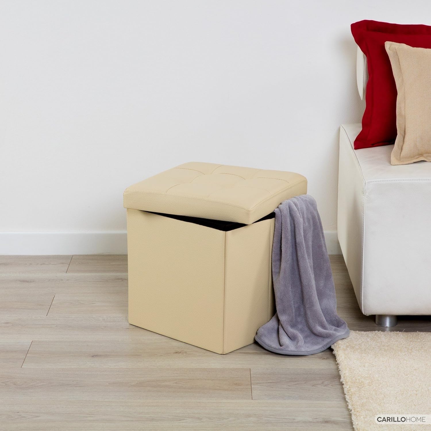 Linea Oro Pouf Contenitore Quadrato Beige Panche contenitore Casa e cucina