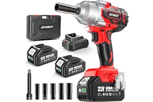 AVHRIT Avrhit 1300N.m(960ft-lbs) Cordless Impact Wrench, Electric Impact Gun 1/2 Inch, 2200RPM Power, 2x 4.0Ah Batteries, High Torque Impact Driver for Car/Truck RV/Mower