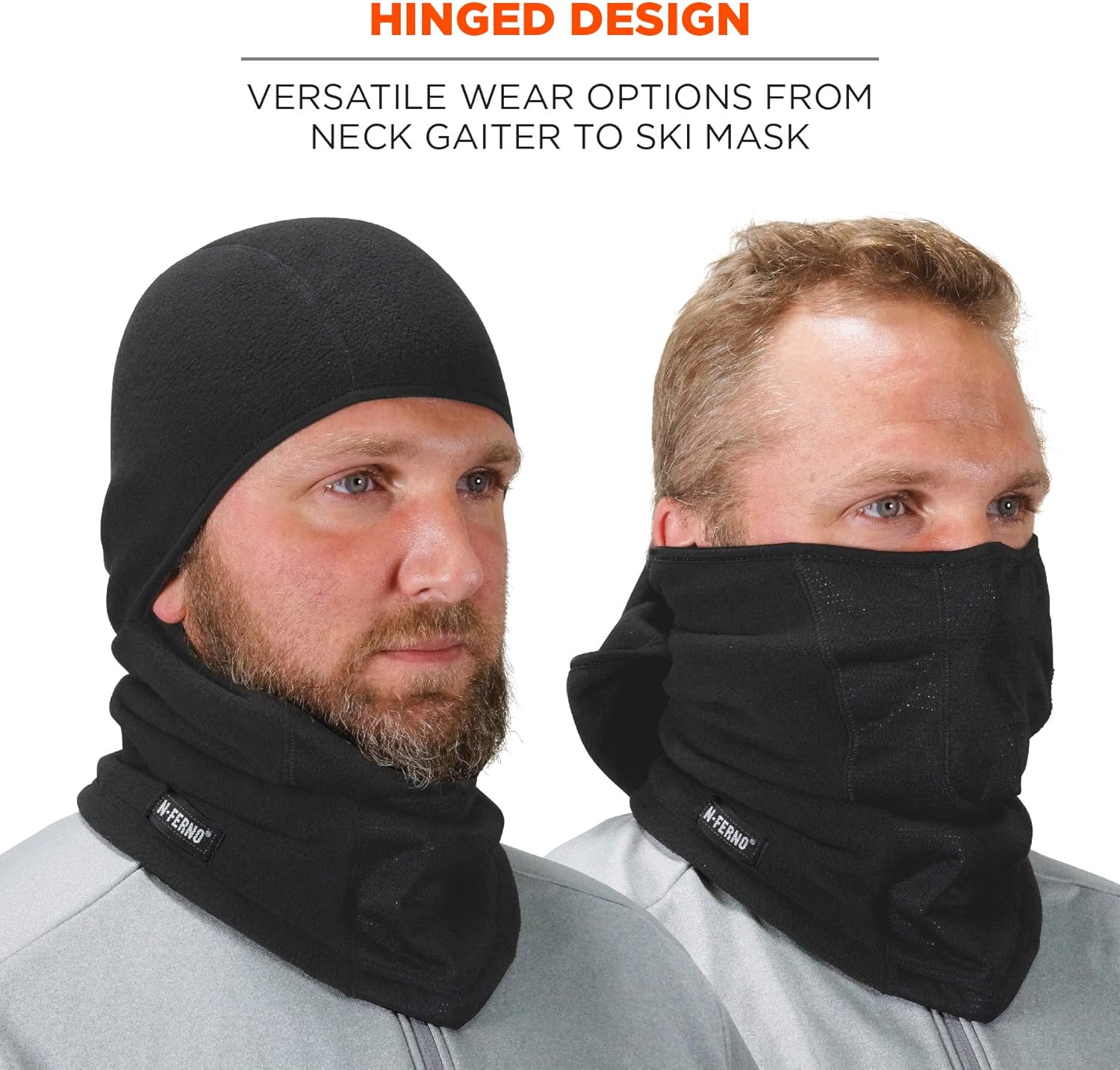Ergodyne N-Ferno 6823 Balaclava Ski Mask, Wind-Resistant Face Mask, Hinged Design, Each, Black, One Size: Automotive