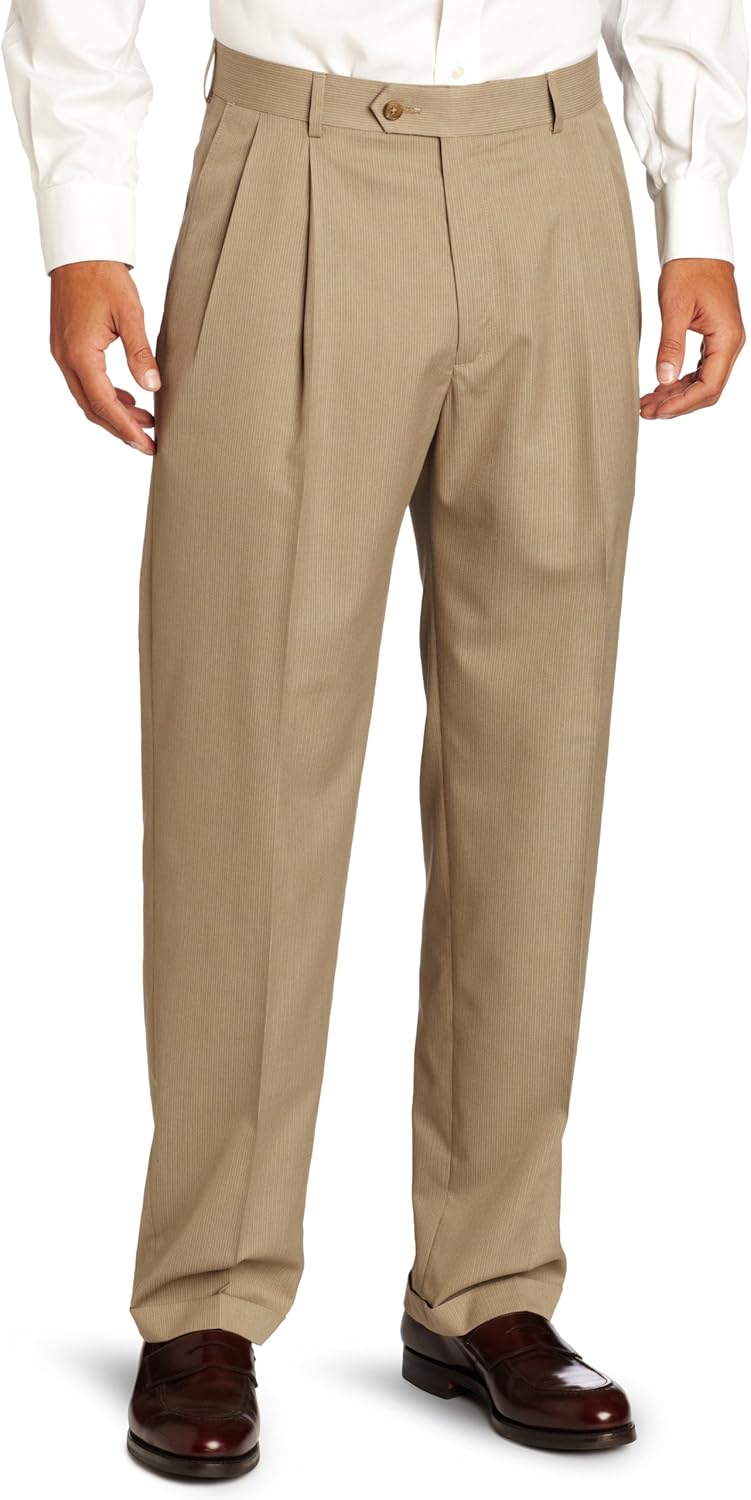 Haggar Men's Herringbone Stripe Double Pleat Front Relaxed Fit Suit