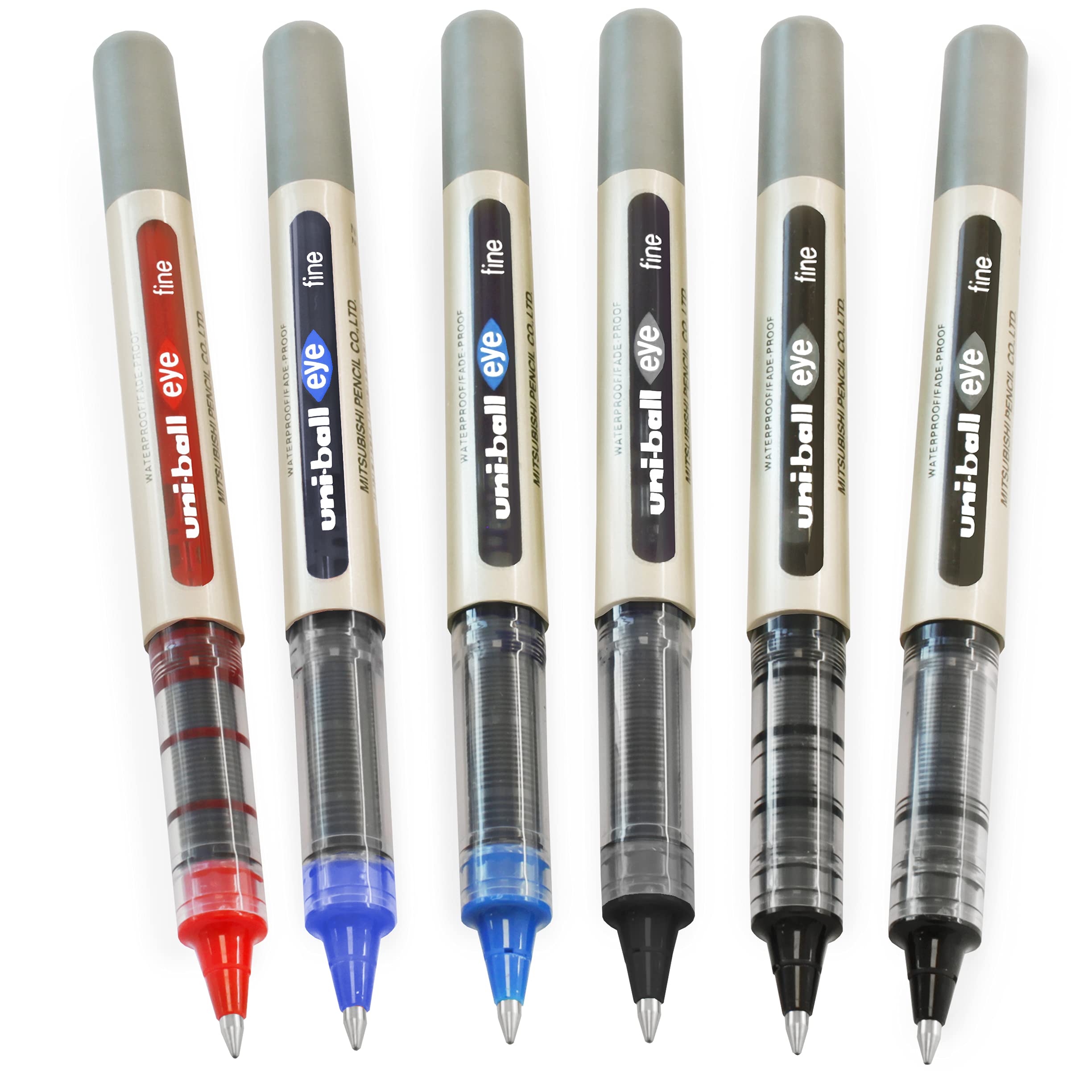uni-ball EYE - UB-157E Rollerball Pens - 0.7mm Nib - 3 x Black, 2 x Blue, 1 x Red - 6 Pack