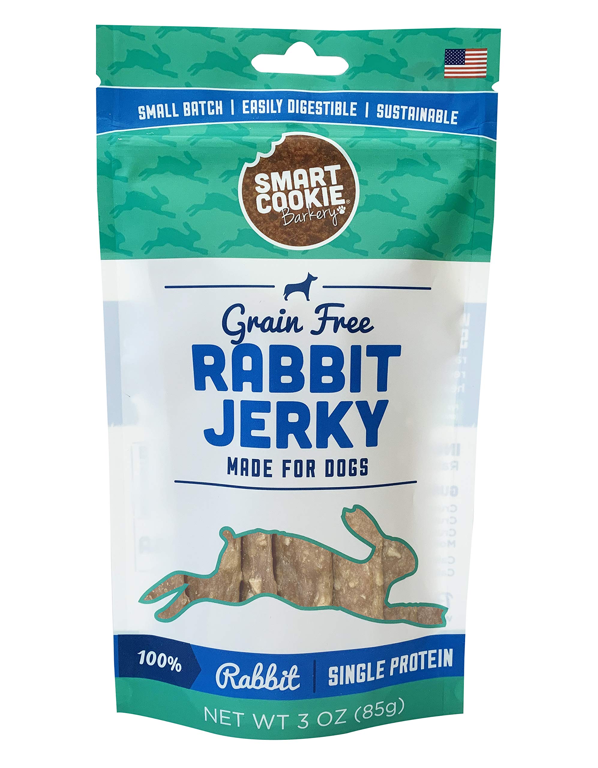 Single Ingredient Rabbit Jerky Dog Treats - Training Treat Strips for Dogs and Puppies with Allergies, Sensitive Stomachs - Dehydrated, 100% Meat, Grain Free, Made in USA - 3oz, Pack of 1