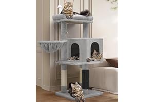 Globlazer F46B Cat Tower for Indoor Cats | 46-Inch Sturdy Cat Condo for Large Big Multi-Cats with Multiple Platforms, Hammock, and Anti-Tip Kit | Premium Quality Materials, Light Grey