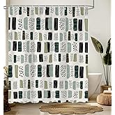 Emwnodti Boho Abstract Shower Curtain，Sage Green Bohemian Geometric Minimalism Bathroom Accessory Set，Polyester Fabric Waterproof Bath Curtain with 12 Hooks, 72x72 Inch