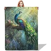 Plistiz Peacock Throw Blanket for Women Girls Boys, Soft Flannel Blankets Gifts for Living Room Couch, Home, Sofa Decor, 50"x60"