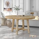 Ball &amp; Cast Farmhouse Extendable Dining Table for 4-6, 42"-58" Extendable Kitchen-Table with a 16" Leaf, Round Ellipse Retro Wood Dining Room-Table w/Removable Leaves,Space Saving, Natural