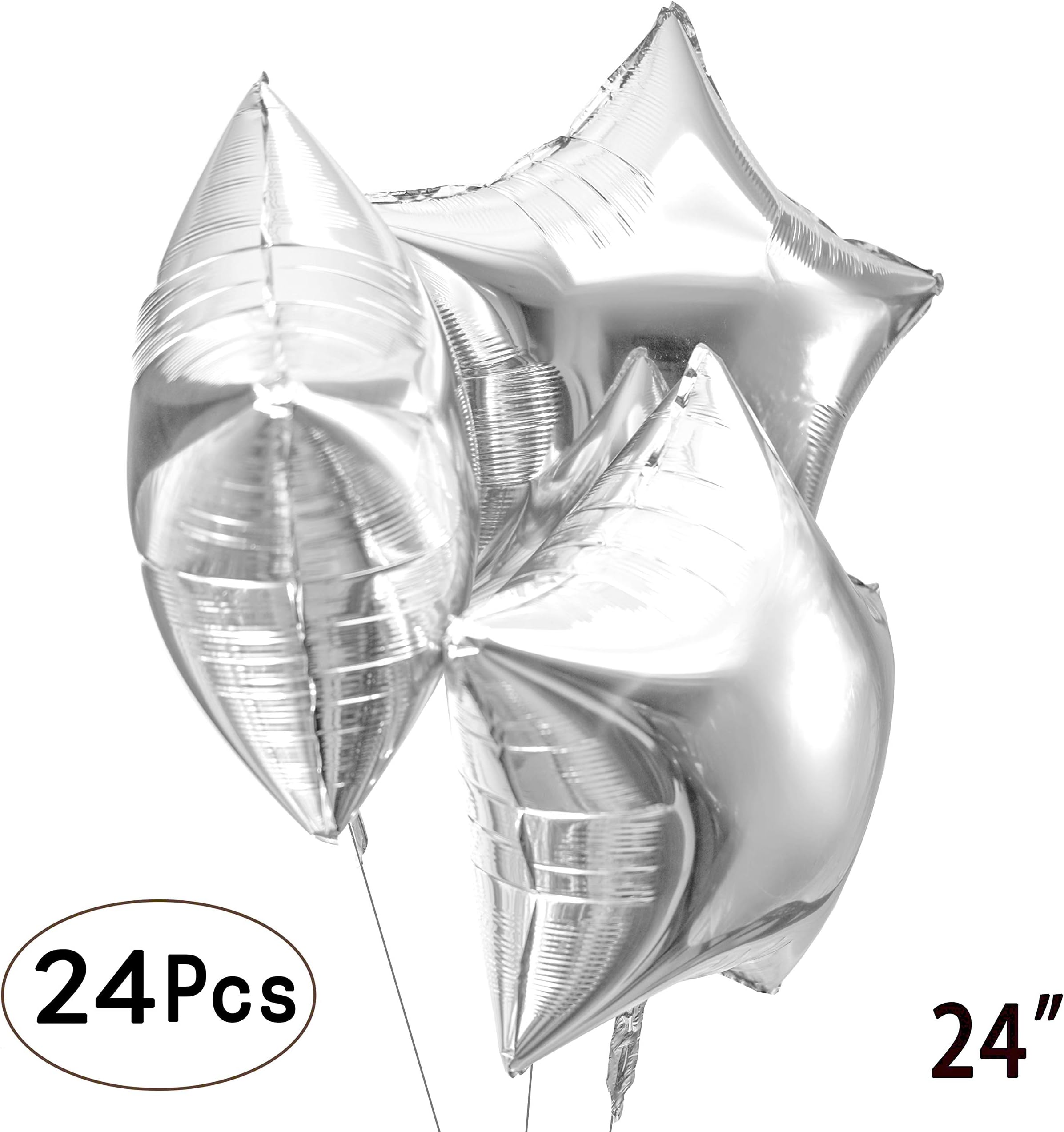 24inch Giant Twinkle Silver Stars Foil Mylar Balloons Baby Shower Helium Balloons Birthday Christmas Party Wedding Engagement Party Decorations, 24PC