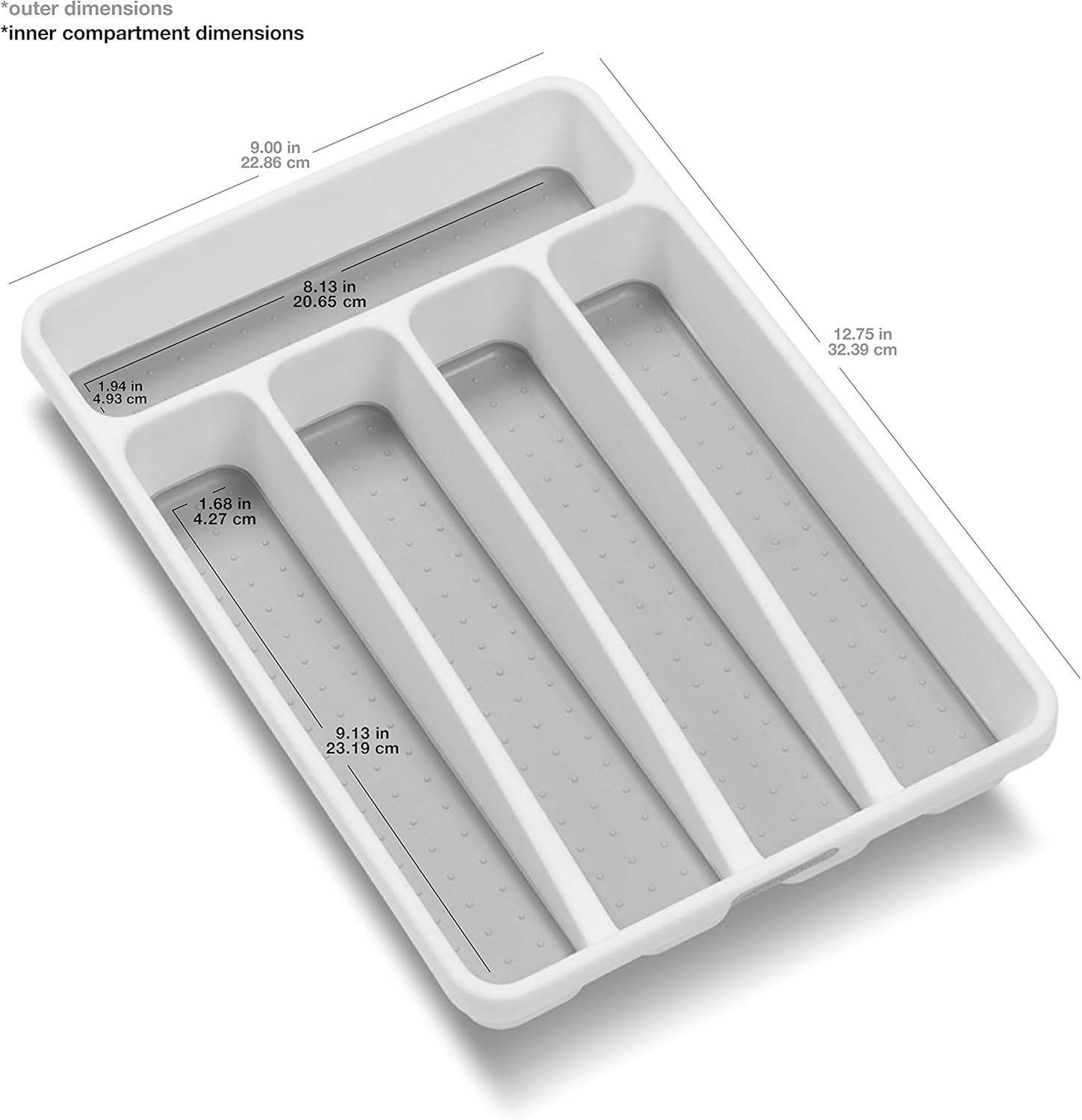 madesmart Classic Mini Silverware Tray - White | CLASSIC COLLECTION | 5-Compartments | Kitchen Organizer |Soft-grip Lining and Non-slip Rubber Feet | BPA-Free -