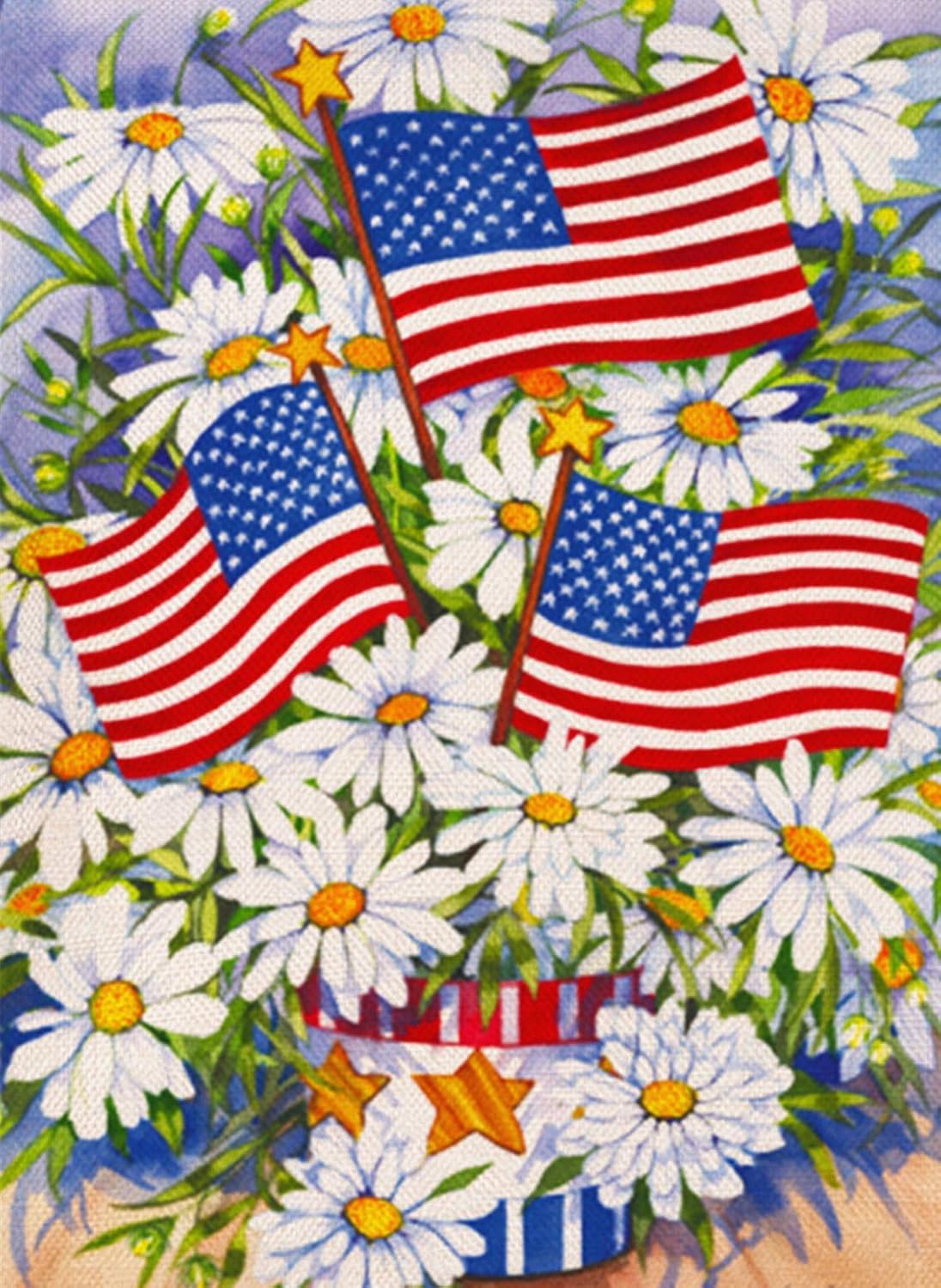 Covido Daisy Flowers American Garden Flag, Summer Fall Home Decorative House Yard Patriotic Decor Sign, Spring Autumn USA Outside Decorations July 4th Seasonal Outdoor Small Flag Double Sided 12 x 18