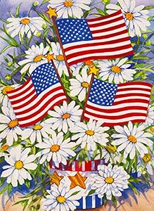 Covido Daisy Flowers American Garden Flag, Summer Fall Home Decorative House Yard Patriotic Decor Sign, Spring Autumn USA Outside Decorations July 4th Seasonal Outdoor Small Flag Double Sided 12 x 18
