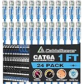 CableGeeker Cat6A Ethernet Patch Cable 1ft-24Pack Blue,High-Speed 10Gpbs, 550MHz Slim Patch Cables, 28AWG Flexiable Network C