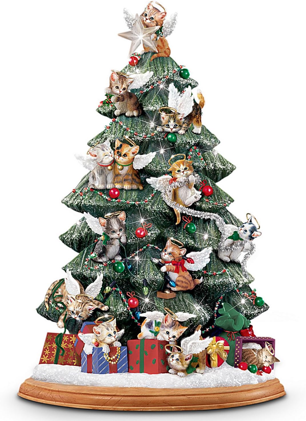 Cat Lover's Illuminated Tabletop Christmas Tree Purrfect Holiday by