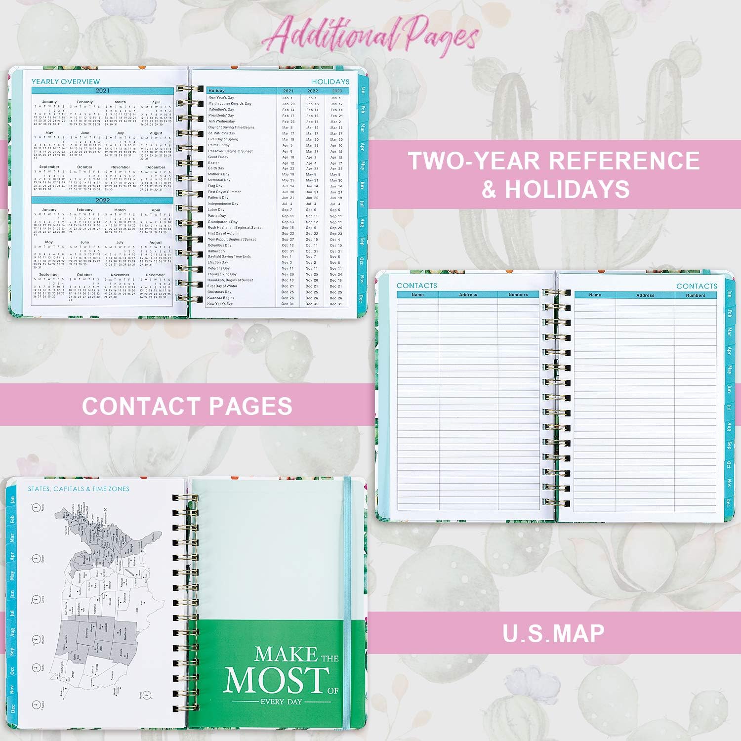 Planner 2021 - Weekly & Monthly Planner Jan - Dec, 8.5" x 6.4", Flexible Hardcover, Strong Twin - Wire Binding, Thick Paper, 12 Monthly Tabs, Inner Pocket, Elastic Closure, Inspirational Quotes : Office Products