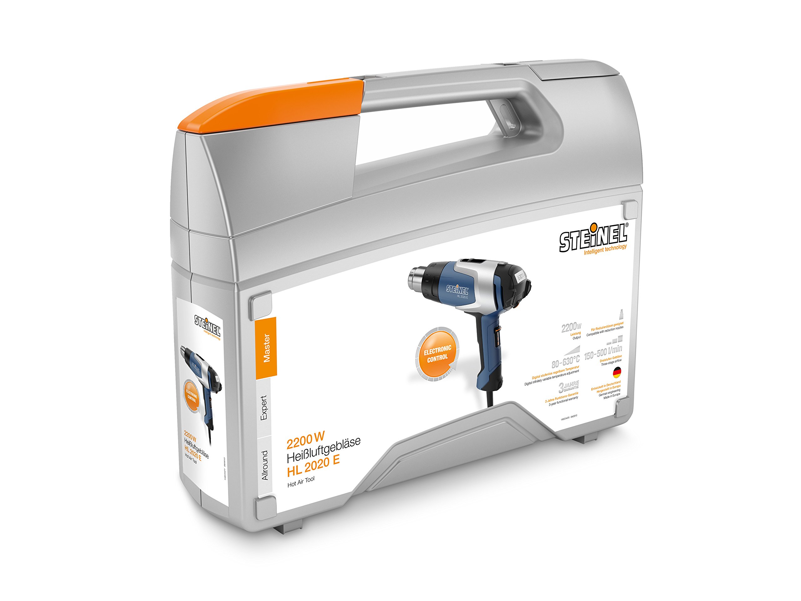 Steinel HL 2020 E - Electronic Hot Air Gun 2200 Watts - Temperature Range from 80-630 C °- High Precision Heat Gun w/ LCD Display, Case & 9 mm Reduction Nozzle, one size
