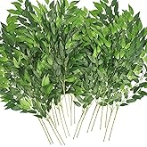 WONICE Artificial Italian Ruscus Greenery Stems, 20 Pack Faux Green Leaf Garland Branches Hanging Greenery Spray for Wedding Bouquet Arch Table Centerpiece Home Decor