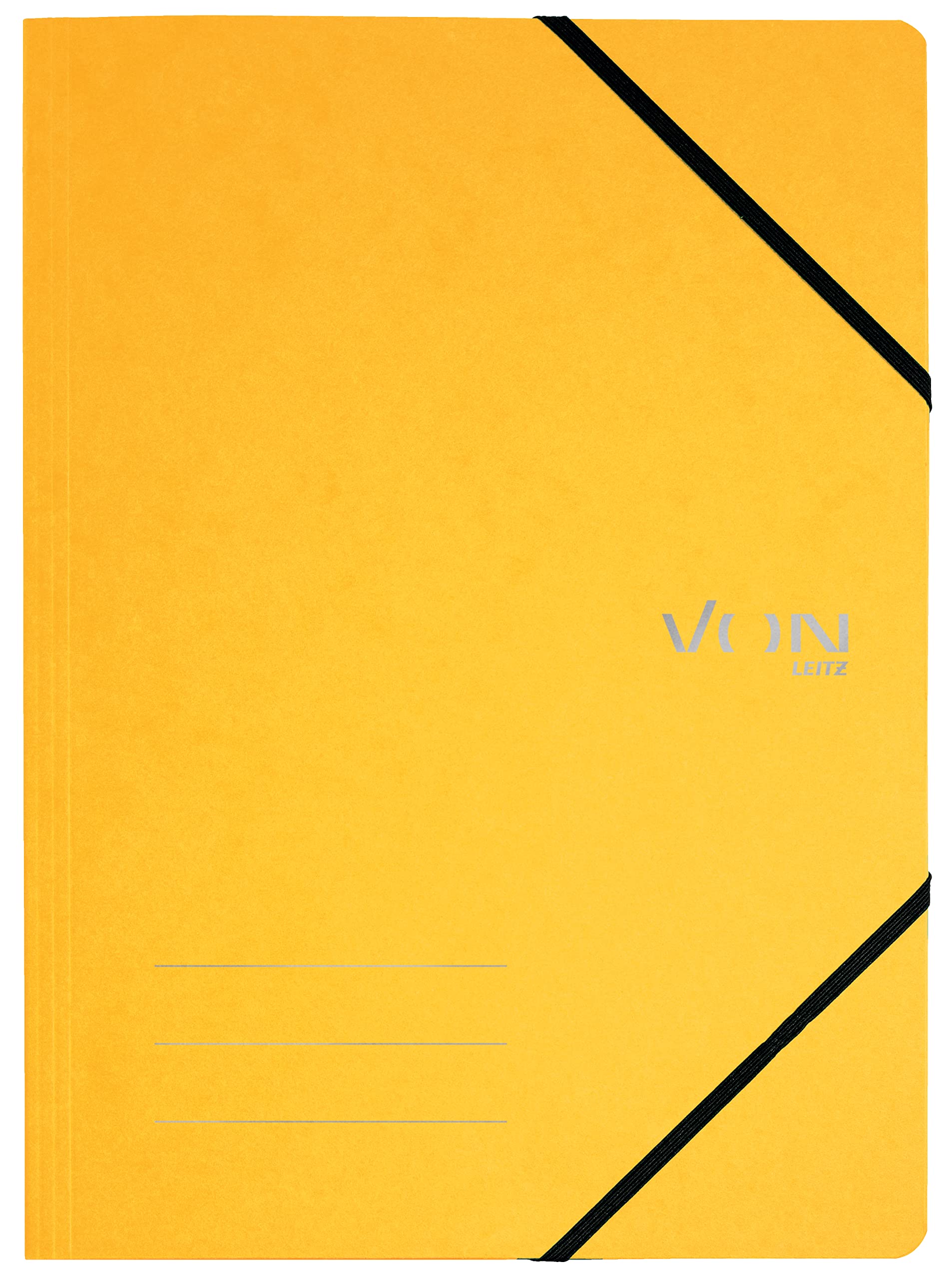 VON Leitz 30110015 Pack of 5 A4 Document Folders with Elastic Closure Cardboard for 150 Sheets Lightweight Project & Paper Storage for School, Study & Home, Yellow, 30110015